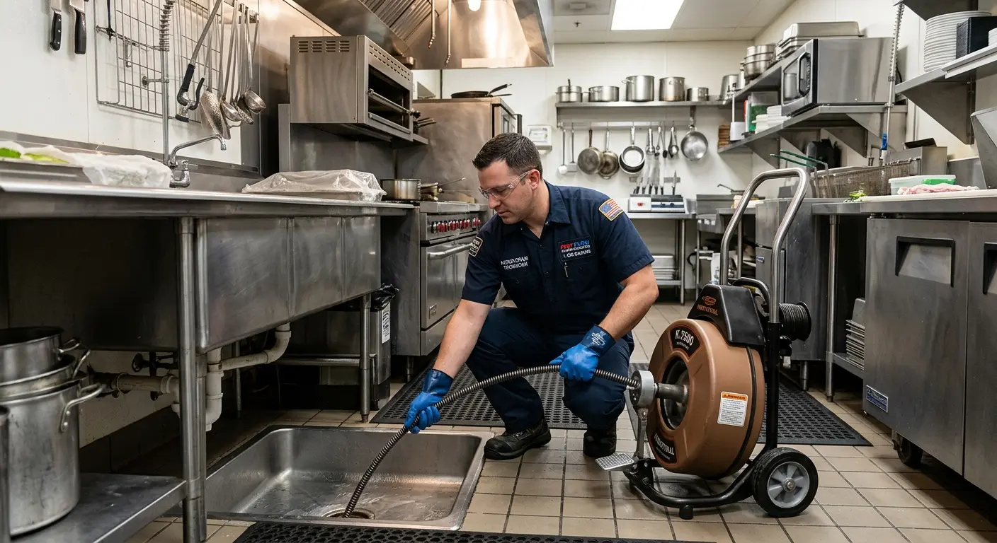 Commercial drain cleaning service in a restaurant kitchen in Oakdale